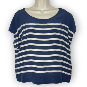 Joie Silk Navy White Striped Sailor Shirt Top Blouse Women’s Size Small